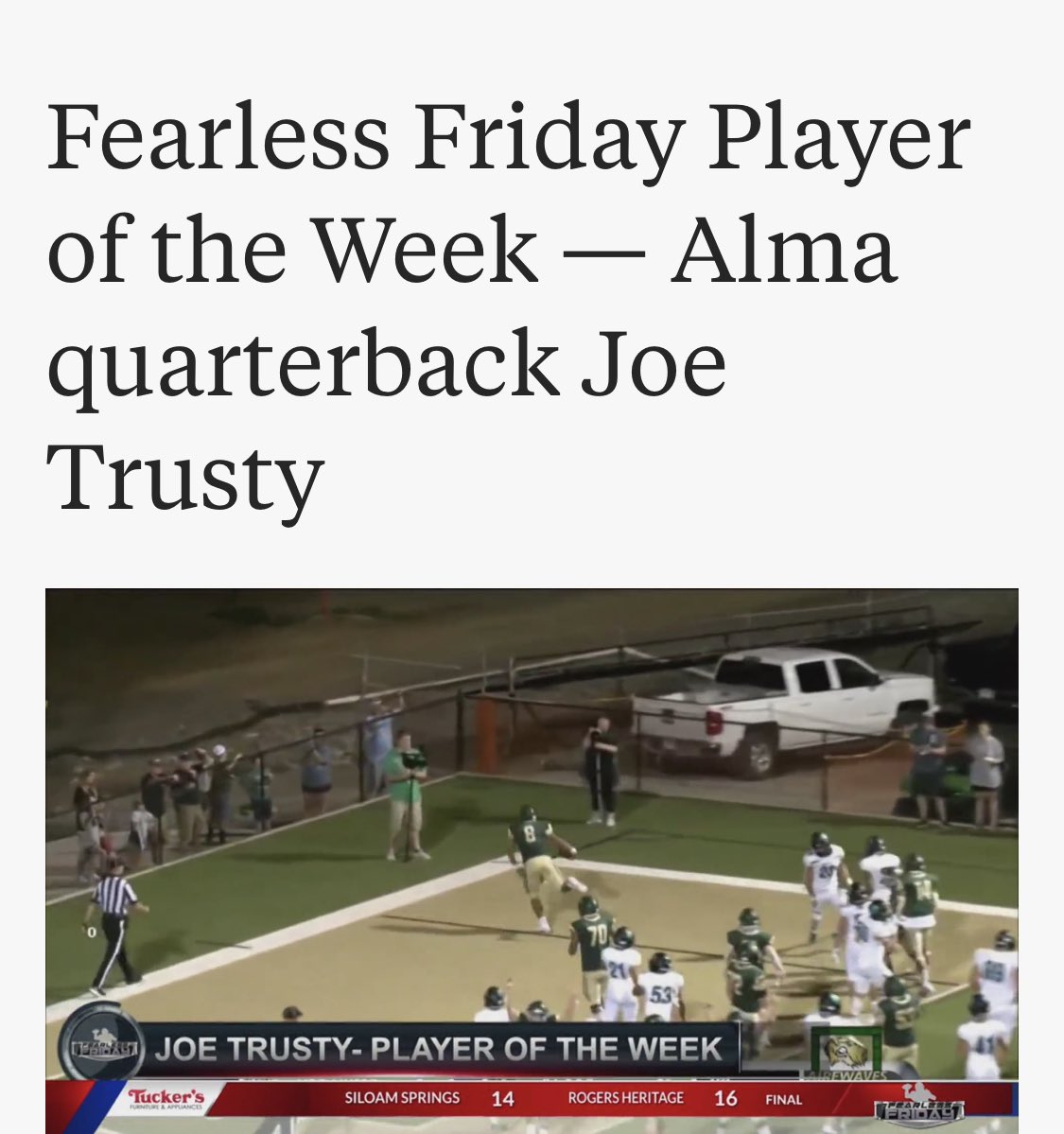 Thankful to be named Fearless Friday Player of the Week! <a href="/coachbush/">Rusty Bush</a> <a href="/EarlGill10/">Earl Gill</a> <a href="/tctabler/">PrepRedZoneTom Tabler</a> <a href="/ArElite100/">Arkansas Elite 100</a>