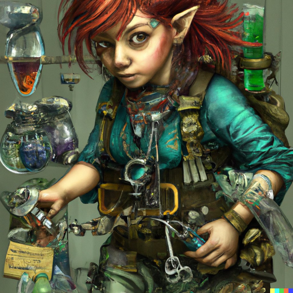 Female #dnd5e Gnome Artificer/Tinkerer - Created with #dalle 
#dungeonsanddragons #digitalarts #AiArtwork