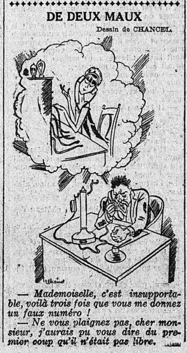 GallicaBlagues's tweet photo. Blague de l'intransigeant (journal fin XIX début XX ème) du 29 août 1925 #gallicanaute #telephone #standardiste @GallicaBnF https://t.co/d6eAlqlKOQ