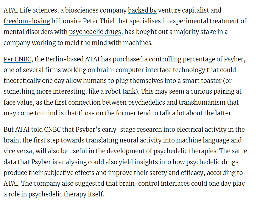 caitchirps's tweet photo. April 2021: ...'Thiel-Backed Psychedelics Firm Buys Majority of Brain-Control Interface Firm' https://t.co/nz1Ap2dfFM https://t.co/jFddECjA4i