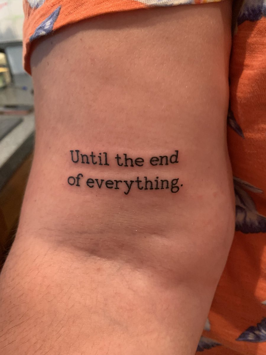 meadowrain98's tweet photo. @FrankIero finally got my first tattoo at 24 years old just 6 days before I see mcr in CT next week for the first time ever. Lyrics from one of my favorite songs off my favorite album of all time. Until the end of everything. #mcruncasville #mcr https://t.co/CmjjsGGhu9