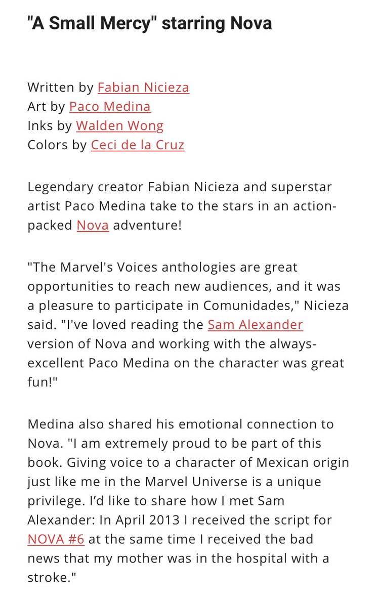 616CHAMPS's tweet photo. — preview of sam’s story in marvel’s voices: comunidades! ☄️

the comic releases september 28th. https://t.co/Ny0Pn6L5pT