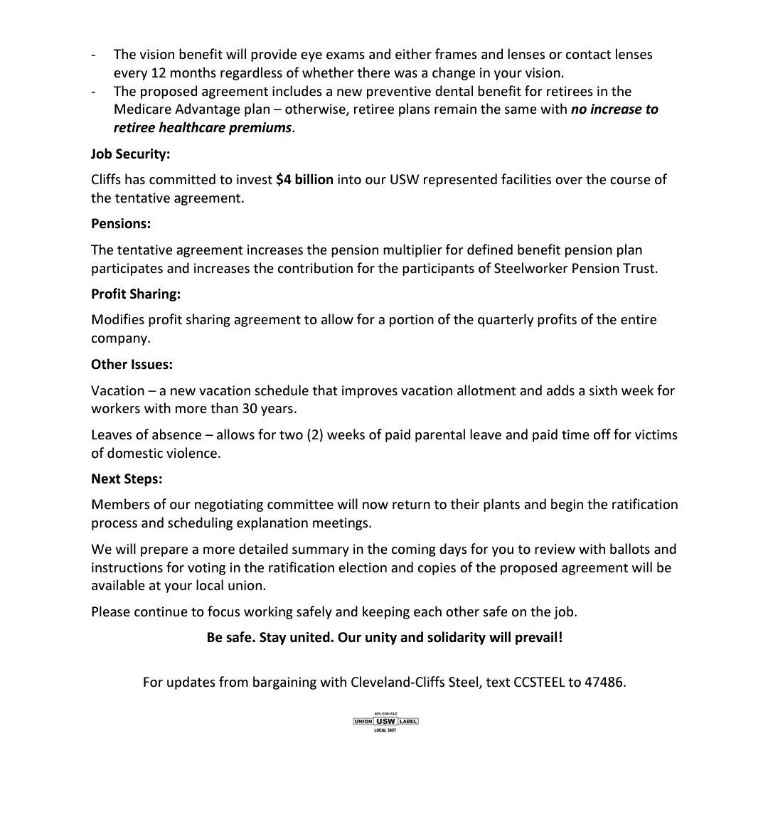 USW9231's tweet photo. We have a tentative proposal Sisters and Brothers. Look for more details to follow over the next few days. https://t.co/pMi0T40hiG