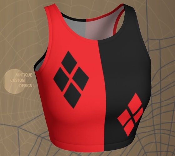 vintiquetables's tweet photo. Excited to share the latest addition to my #etsy shop: Harlequin CROP TOP Womens Sexy Cropped Top Cosplay Halloween Harley Quinn Costume Red and Black Harlequin Top for Costume Role Play Adult https://t.co/IWWad6kbba #halloween #striped #athletic #no #sleeveless #scoop https://t.co/dOAxCt2rX6