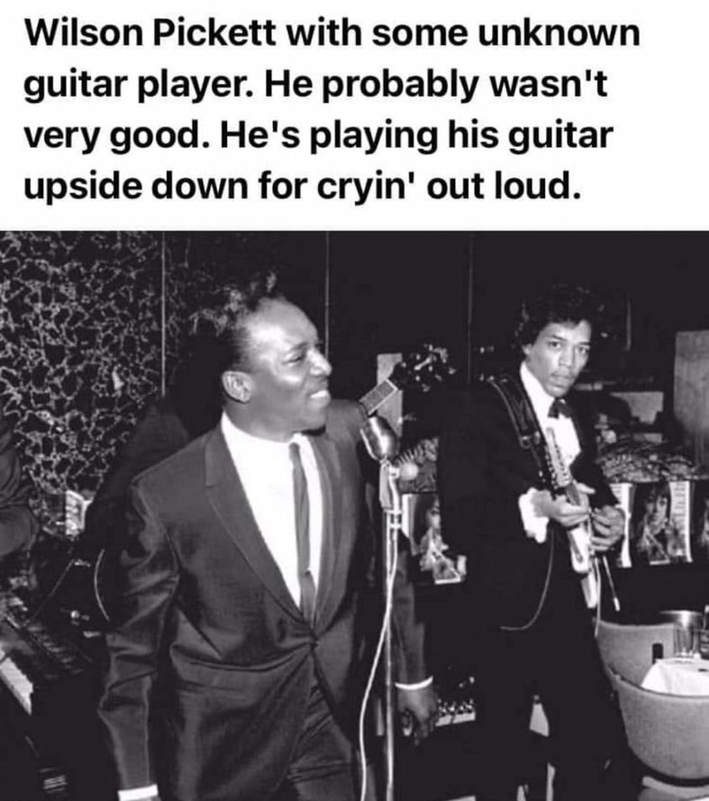 PaulShortino's tweet photo. What a cool photo @JimiHendrix backing up #WilsonPicket. The Golden years of Music✌️❤️ https://t.co/wHtULALM5p