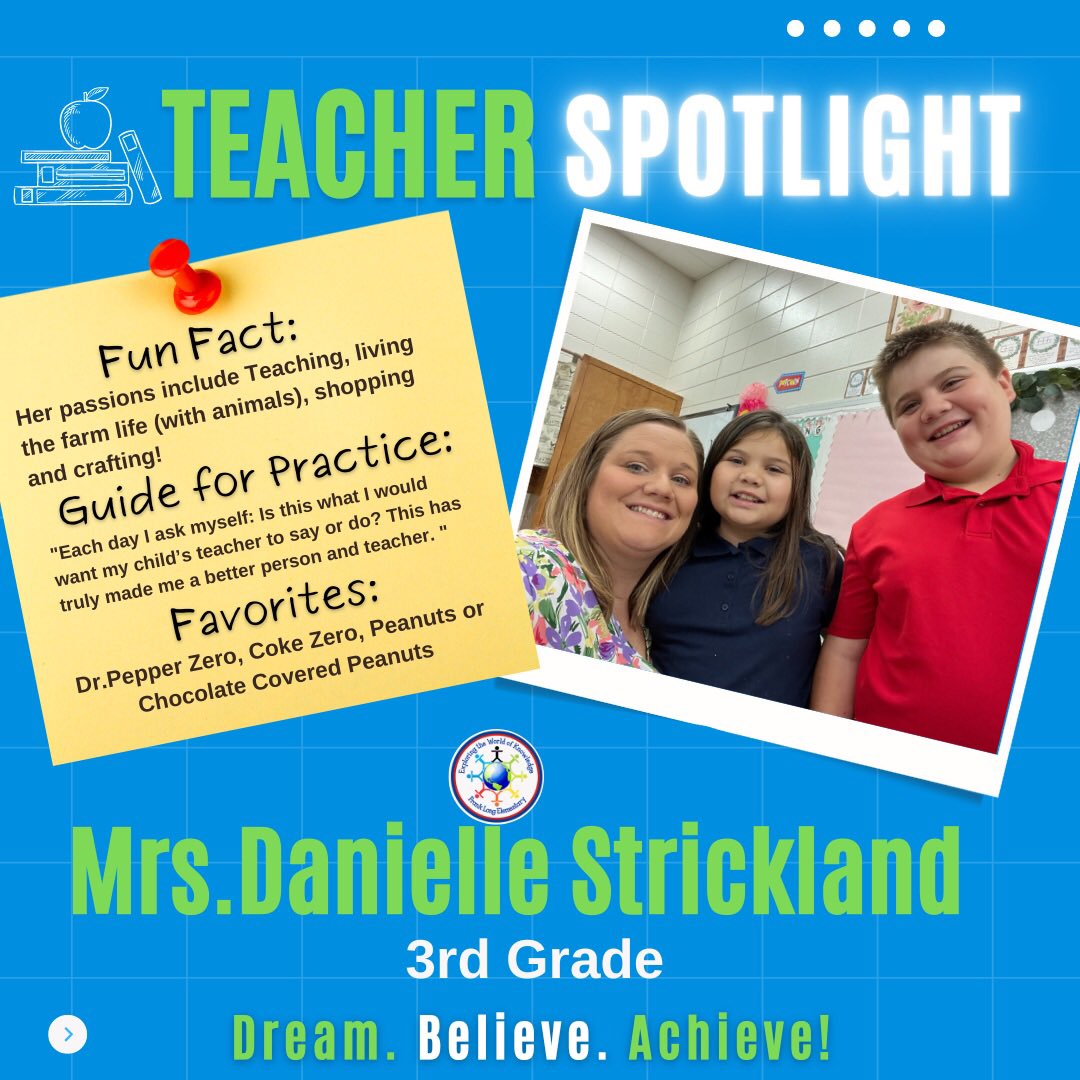 FLE_Explorers's tweet photo. ✨Hey,Hey!! Did you know that we have some pretty amazing Educators in our learning community? Each week we will share our “Teacher Spotlight” as we want you to help us celebrate the work that they do! Meet Mrs.Strickland‼️#DreamBelieveAchieve  #WeAreFLE https://t.co/zw5M0xHpiQ