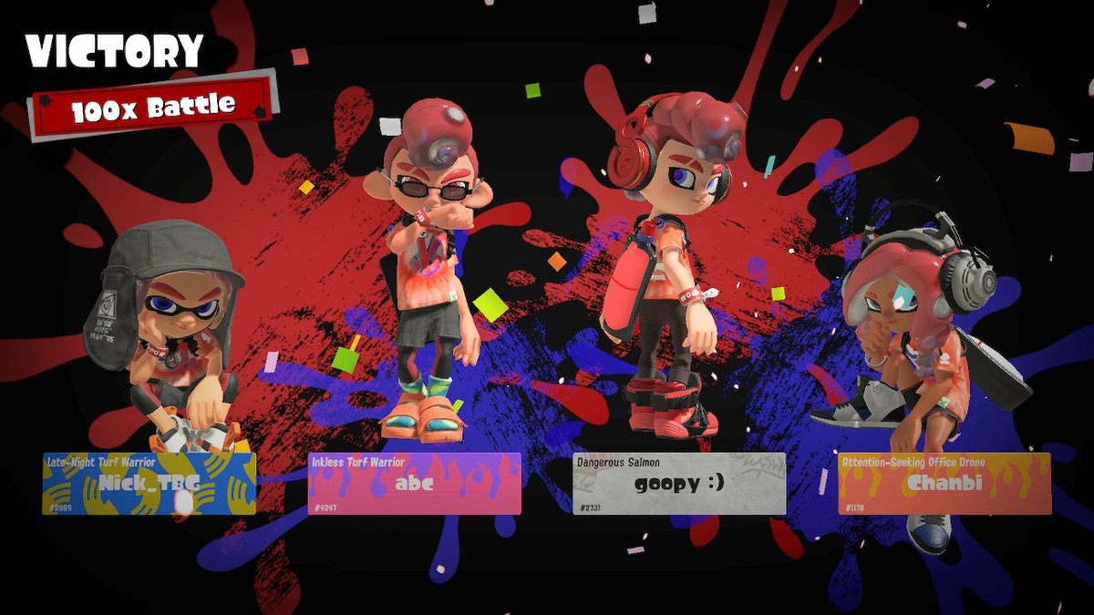 xchanbi's tweet photo. b2b 100x match &amp; 10x match lets fucking go team scissors!!!!!! #Splatoon3 #Splatfest #NintendoSwitch https://t.co/pNb41D6H4o