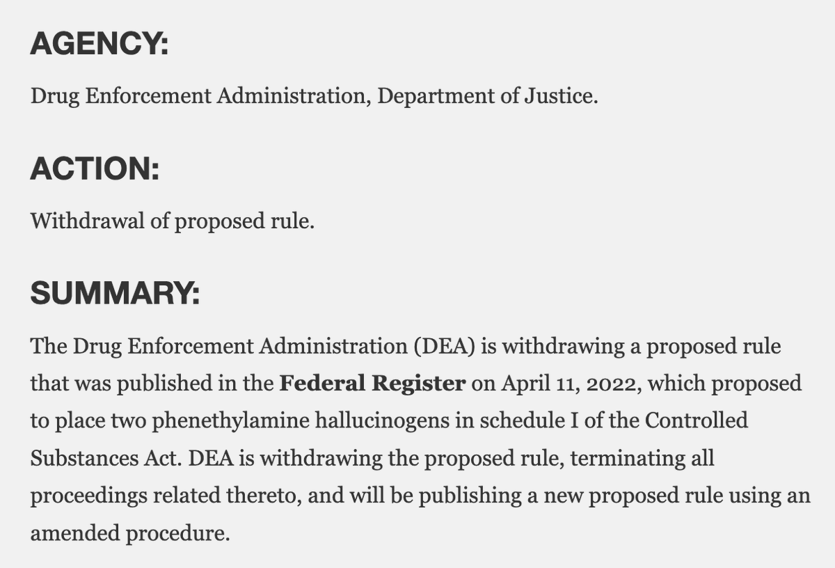 HamiltonMorris's tweet photo. Another success! The DEA has withdrawn their plan to prohibit DOI and DOC. How this may or may not play into a different strategy remains to be seen. Thanks to @thewatchglass for his dedication to opposing the prohibition of these valuable research tools.

https://t.co/3OOvtoQdFt https://t.co/HJlsrYOBkc
