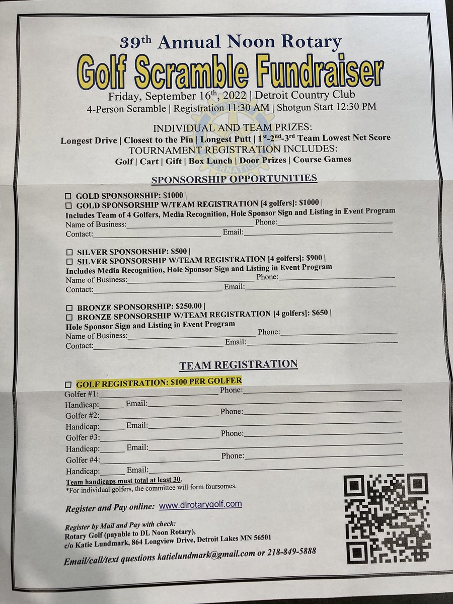 39th Annual Noon Rotary scramble information: