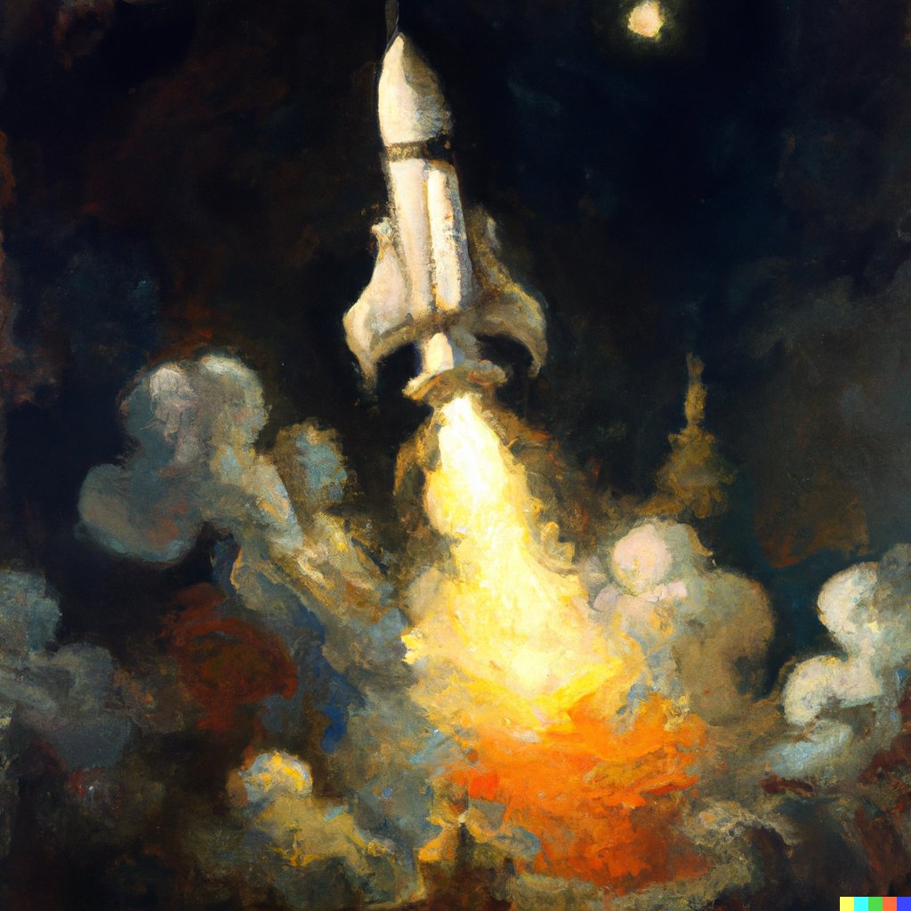 Rocket Launch - Depicted by #rembrandt - Created with #dalle 

#DigitalArtist #digitalartwork #aiart #AiArtwork #digitalpainting #art #oilpainting