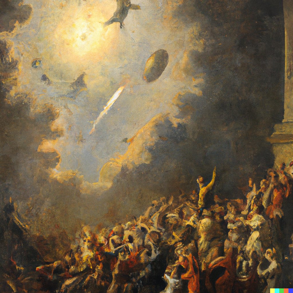 Rubikow's tweet photo. Crowd Cheering - Rocket Start - Depicted in oil by #rembrandt - Created with #dalle 

#digitalartwork #aiart #AiArtwork #digitaldrawing #oilpainting #art https://t.co/nvbqchtgjE