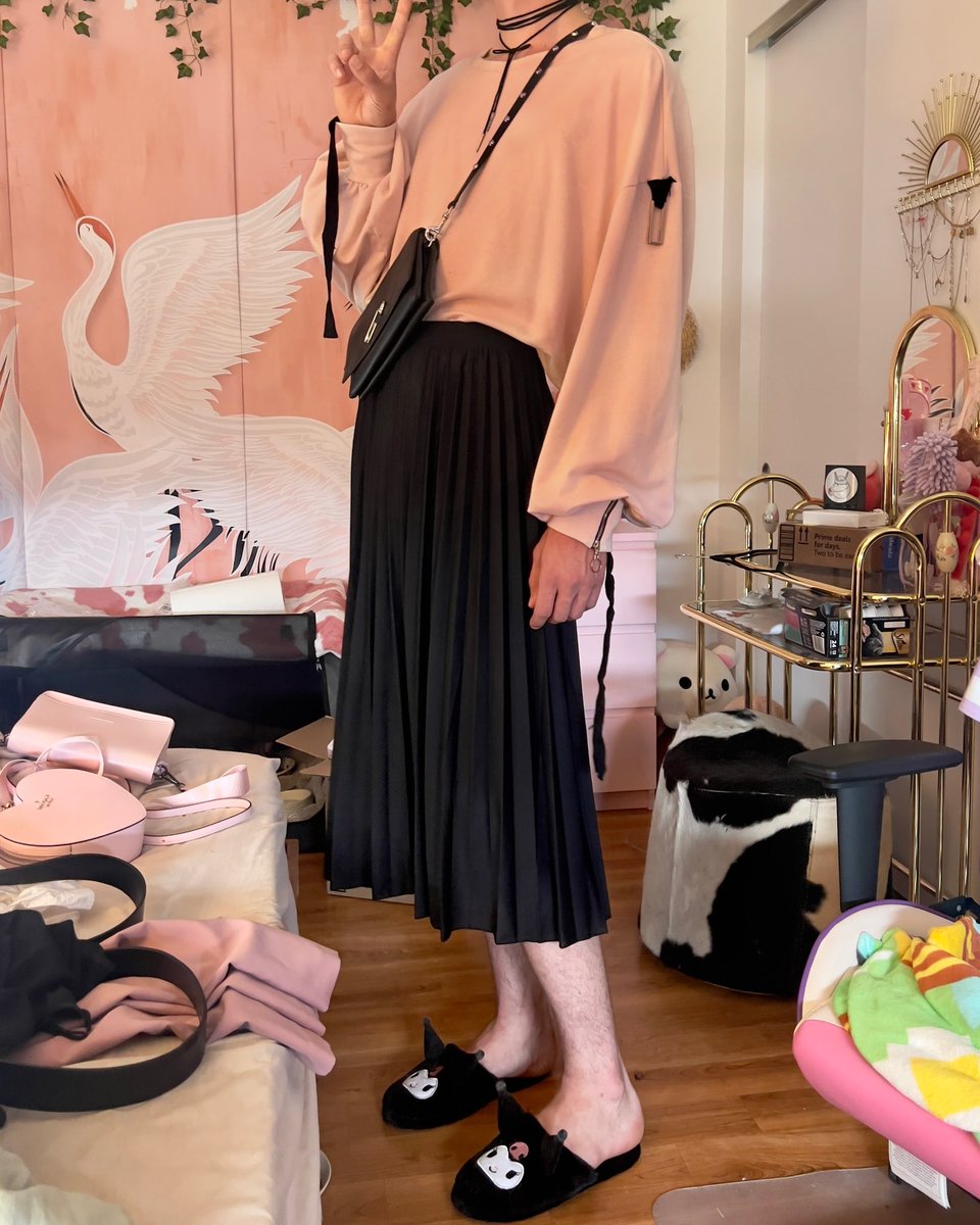 my bf is exploring his gender identity and i was tasked with styling him some new more feminine outfits, here’s what we got today 🥹
