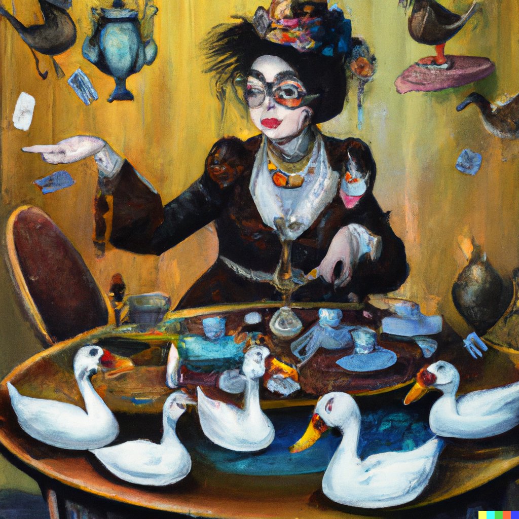 The Magician's Tea Party with Ducks - Depicted as painted by Salvador Dalí - Created with #dalle 

#digitaldrawing #DigitalArtist #aiart #aiartwork #art #dali #paintings