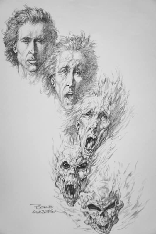 brucemccorkinda's tweet photo. Bernie Wrightson's magic pencil turns Nicolas Cage into Ghost Rider. https://t.co/6MmvgEVOUe