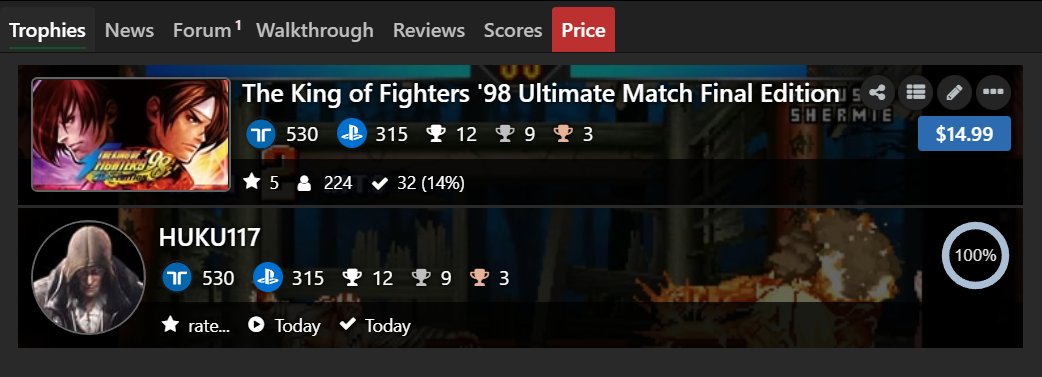 HUKU117's tweet photo. The King of Fighters '98 Ultimate Match Final Edition (PS4) 100% Complete

2nd fastest player that 100% complete.

#PlayStationTrophy #PlayStation #PS4 #PS4Share #TheKingOfFighters #TheKingOfFighters98UltimateMatchFinalEdition #SNK #CodeMystics #FightingGame https://t.co/ivH2OuQo8b