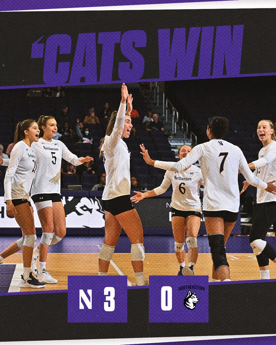 Cat's sweep Northeastern to go 3-0 to start the season!🥳 

K. Randorf - 15 kills, .520 H%
D. Becker - 10 kills, .769 H% 
A. Rousseau - 38 assists, 10 digs
M. Miller- 15 digs