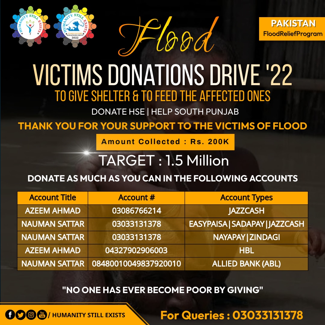 Humanity_786's tweet photo. موجودہ سیلاب کی تباہ کاریوں سے لاکھوں پاکستانیوں کی زندگیاں بے حد متاثر ہیں۔ انھیں آپ کی مدد درکار ہے ۔ آٸیں اس نیک عمل اور اپنے دینی و قومی فریضہ کو پورا کریں ۔ مال ، کپڑوں اور دیگر ضرورت کی اشیا ٕ ضرورت مندوں تک پہنچانے میں ہمارا ساتھ دیں ۔
Donate as much as possible۔
#HSE https://t.co/1ALHIfu4TR