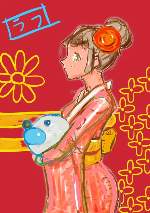 おはようございます和服、ステキですよね。浴衣も着物もカッコかわいい。そんなこと思いながら描いてる途中です和柄もかわいいし、かっこいい。がんばって楽しんで完成させるぞー#イラスト #ラフ #がんばれ犬丸 