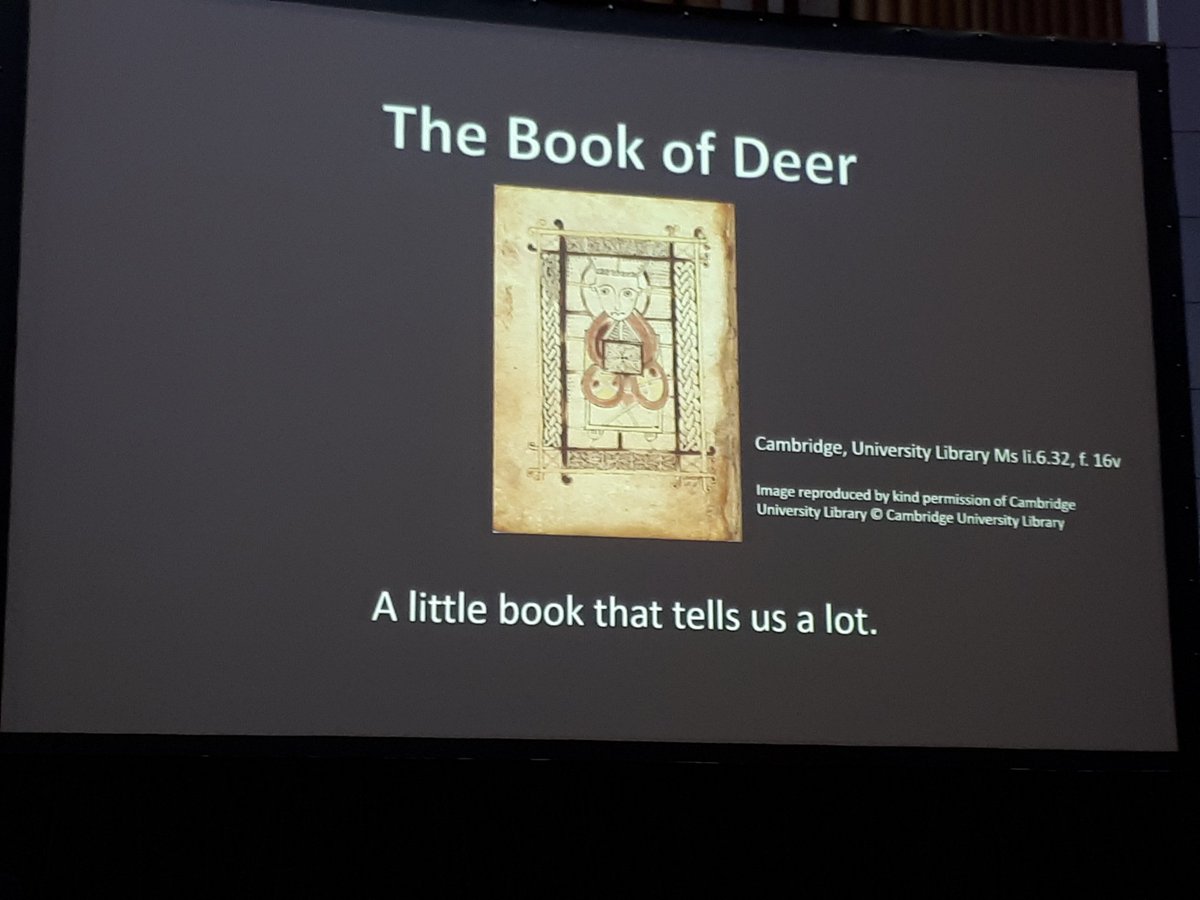 bookof_deer's tweet photo. "A little book that tells us a lot" Dr.Ali Bonner concludes her superb lecture on the Book of Deer this afternoon #bookofdeer https://t.co/t2X0qFubnv
