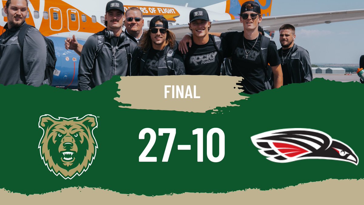 FINAL: <a href="/Rocky_Football/">Rocky Football</a> will come home 1-0 after a 27-10 victory over Southern Oregon!

Nathan Dick threw for 210 yards, rushed for 81 yards, and totaled 3 TDs, Zaire Wilcox rushed for 134 yards and caught a TD, and John Waddell snagged an interception in the victory!