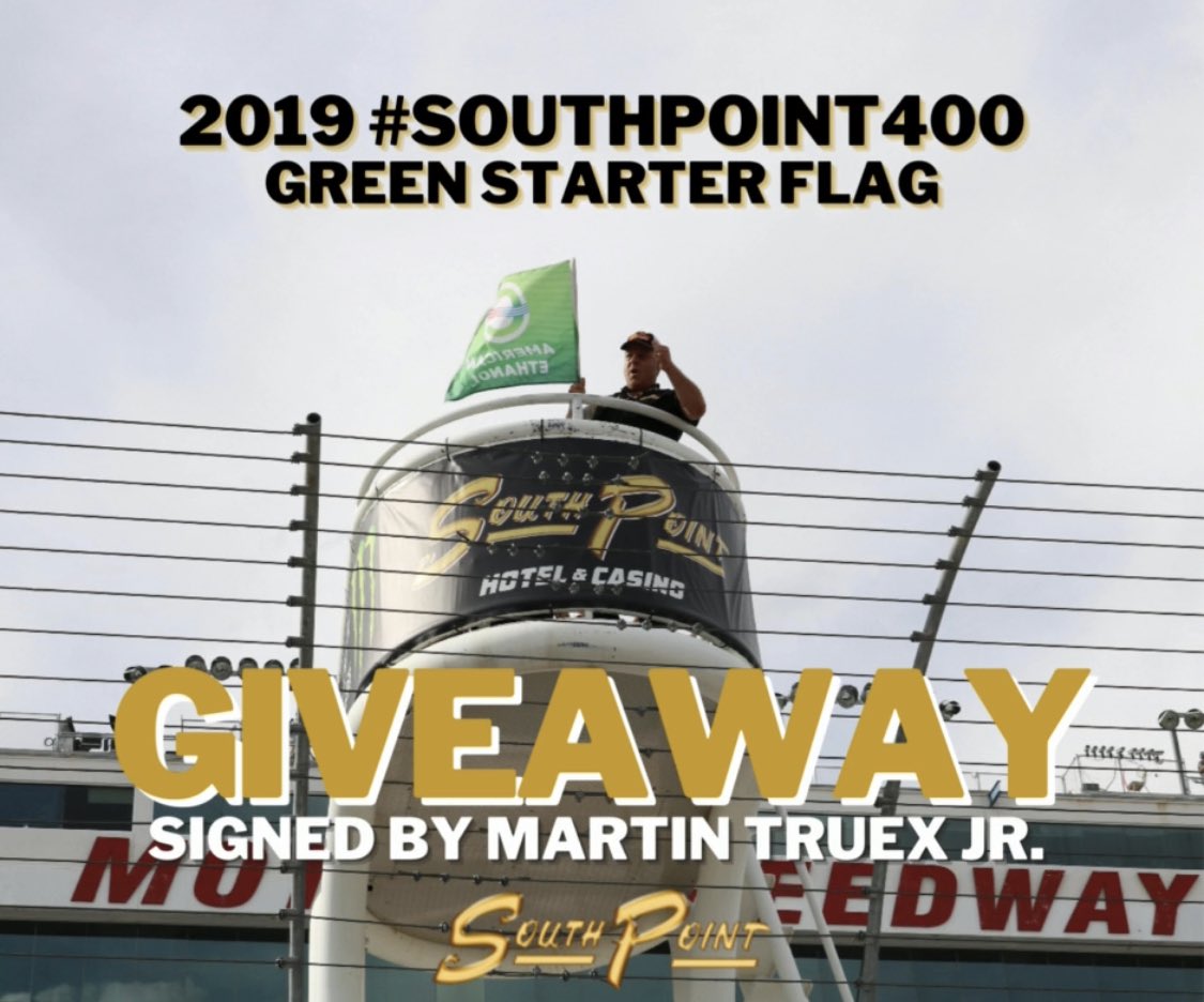 southpointlv's tweet photo. How good would this 2019 #SouthPoint400 green starter flag signed by 2019 #SouthPoint400 winner @MartinTruex_Jr look in your @NASCAR collection?!?

ENTER TO WIN it on our Facebook page: https://t.co/3BSNurt4GD https://t.co/oJ4KErzB8N