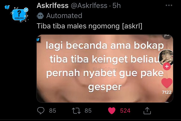 Askrlfess's tweet photo. [askrl] btw sbenernya ortu tuh inget gk sih ap yg dia lakuin dulu atau udh lupa? Kyk dulu gw pernah ditenggelemin di bak mandi, disabet gesper, ditoyor2 palanya dll. gara2 itu jdi jauhan bgt, mreka tu sadar gk sih knpa anak ny mnjauh dn pnyebab kecanggungan itu krn mreka? https://t.co/wbOyLhlEDk
