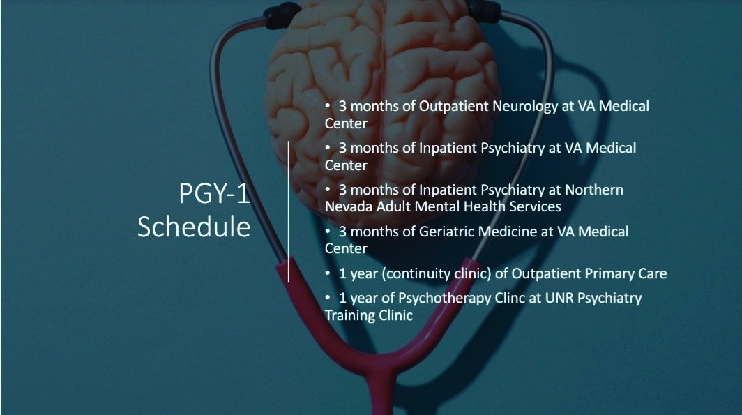 UNRPsychiatry's tweet photo. Here is a PGY-1 schedule for applicants who are interested in our program!

One of the most unique aspects of our program is the psychotherapy training you will receive during your first year of training! You will receive your own panel of patients and follow them year round! https://t.co/W2kMxb8q5K
