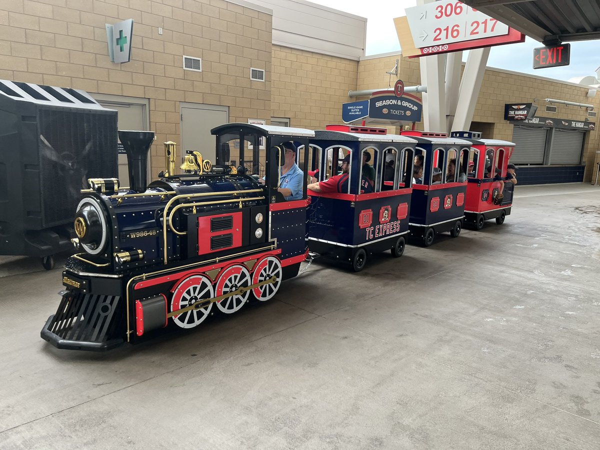 mostlyminnesota's tweet photo. Tried to get my foot run over by the #RallyTrain at Target Field with the hopes of a large settlement from the Pohlad’s but the driver hit the emergency brake just in time. #MNTwins https://t.co/QfuP9Rw2h5