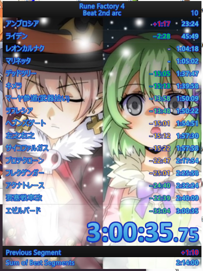 bnkt_re_order's tweet photo. 無事に最後まで走り切りました。2時間30分は切りたい。。。 まだまだ頑張ります #RTA #RuneFactory4 #2ndArc #RTA_PB https://t.co/EancCTJwd2