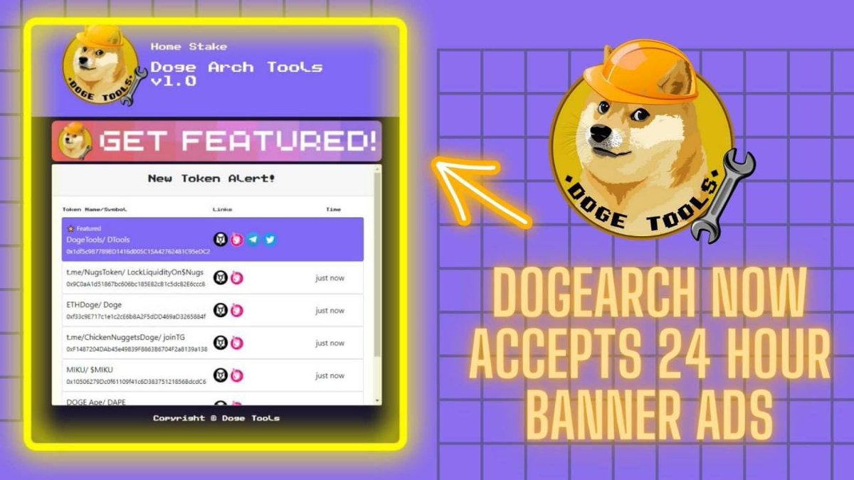 DogeToolsDC's tweet photo. DogeArch is just one many tools we are bringing to the #dogechain!   You can try currently use it for free at https://t.co/PwKOSwHscQ

#BSCGEMS #1000Xgems #tools #1000x #BNB #moonshot #binance #NFTart #Crypto #DOGE #dogechain #dogetools #Defi #NFT #Dogeshiba #DTarmy #dogearch https://t.co/Elst2lxWbw