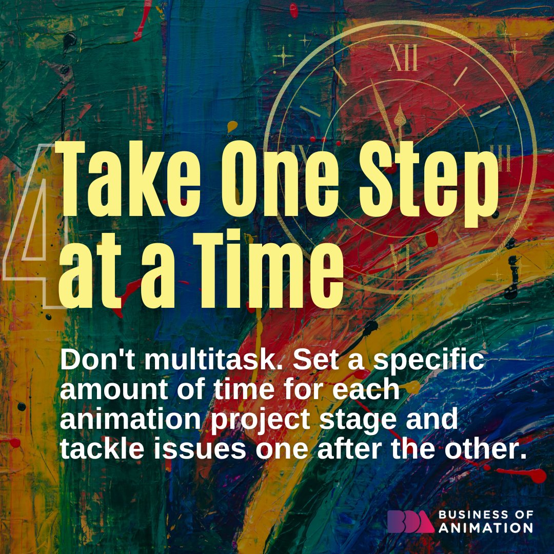 animationbiz's tweet image. By following these time management tips, you can maximize your working hours, maintain an organized work process, and rest with a sense of achievement.
1. Organize your schedule
2. Learn how to say "no"
3. Break down your tasks
4. Take one step at a time

#AnimatorsTimeManagement