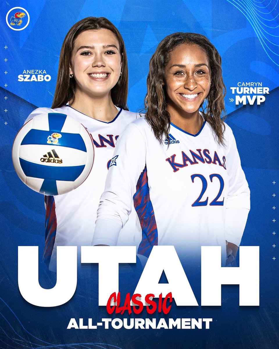 KUVolleyball's tweet photo. 𝙒𝙚 𝙘𝙖𝙢𝙚 𝙩𝙤 𝙐𝙩𝙖𝙝 𝙖𝙣𝙙 𝙩𝙝𝙚𝙮 𝙨𝙚𝙧𝙫𝙚𝙙 🤩
Utah Classic All-Tournament Team
// @anezkaaa_ \\
// @camryn_turner \\
#RockChalk | #KUVB https://t.co/YlzJOKSiZK