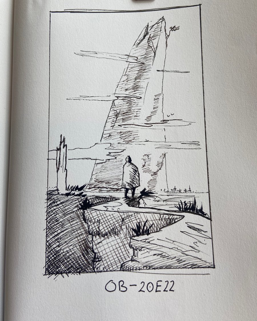 the_paper_cut's tweet photo. OB-20E22, an interesting place on the grand dimensional map. Large mineral pillars cover the surface of this place. The locals call it Orebody, a fitting name.

@orebody_inc 

#art #drawing #ink #fantasyart #orebody #creative #sketchbook #orebodyinc https://t.co/itmYfNn6Wl