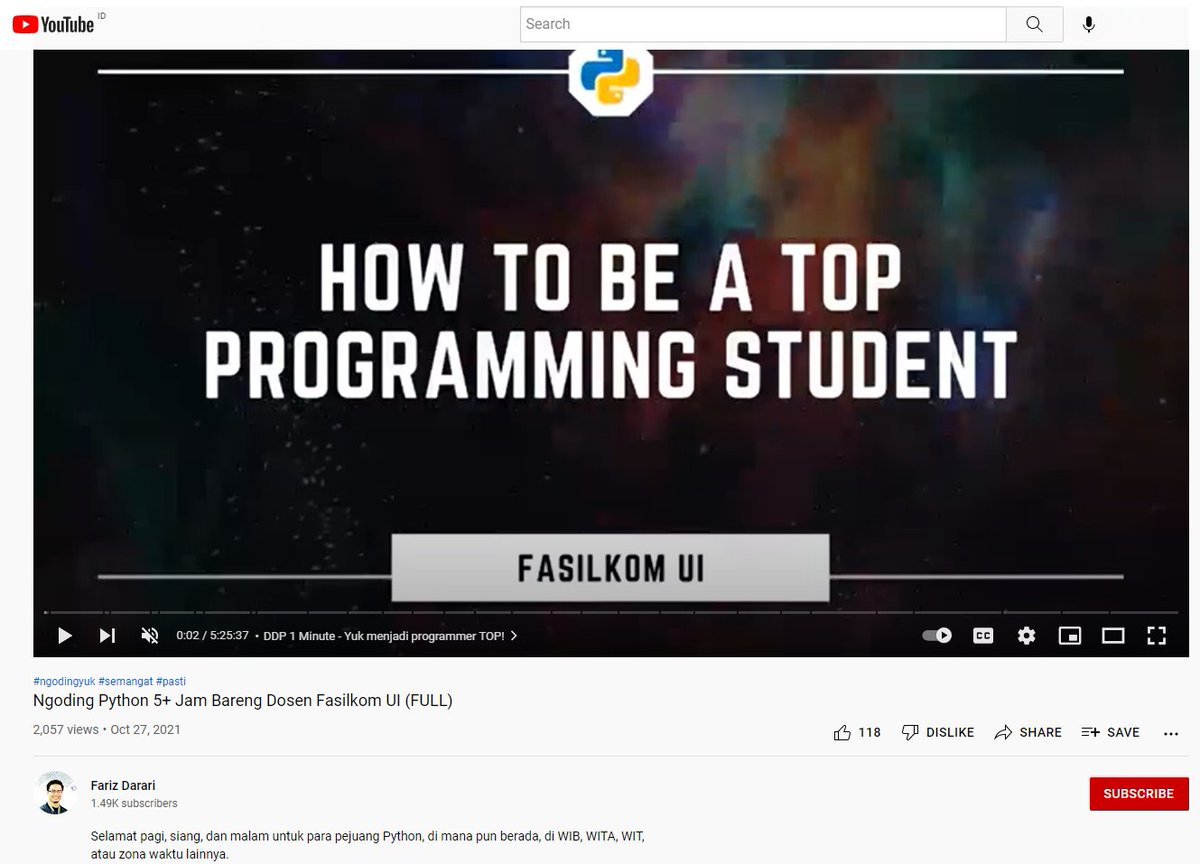 mrlogix's tweet photo. Menyongsong semester ajar baru dengan video gratis pemrograman Python, persembahan dari @FASILKOM_UI!

*Ngoding Python 5+ Jam Bareng Dosen Fasilkom UI*:
https://t.co/Z0WMLBpmZ3

#ngodingyuk #semangat #pasti #bisa #python #programming #indonesia #pymoocui #universitasindonesia https://t.co/WDWvFMtHpq