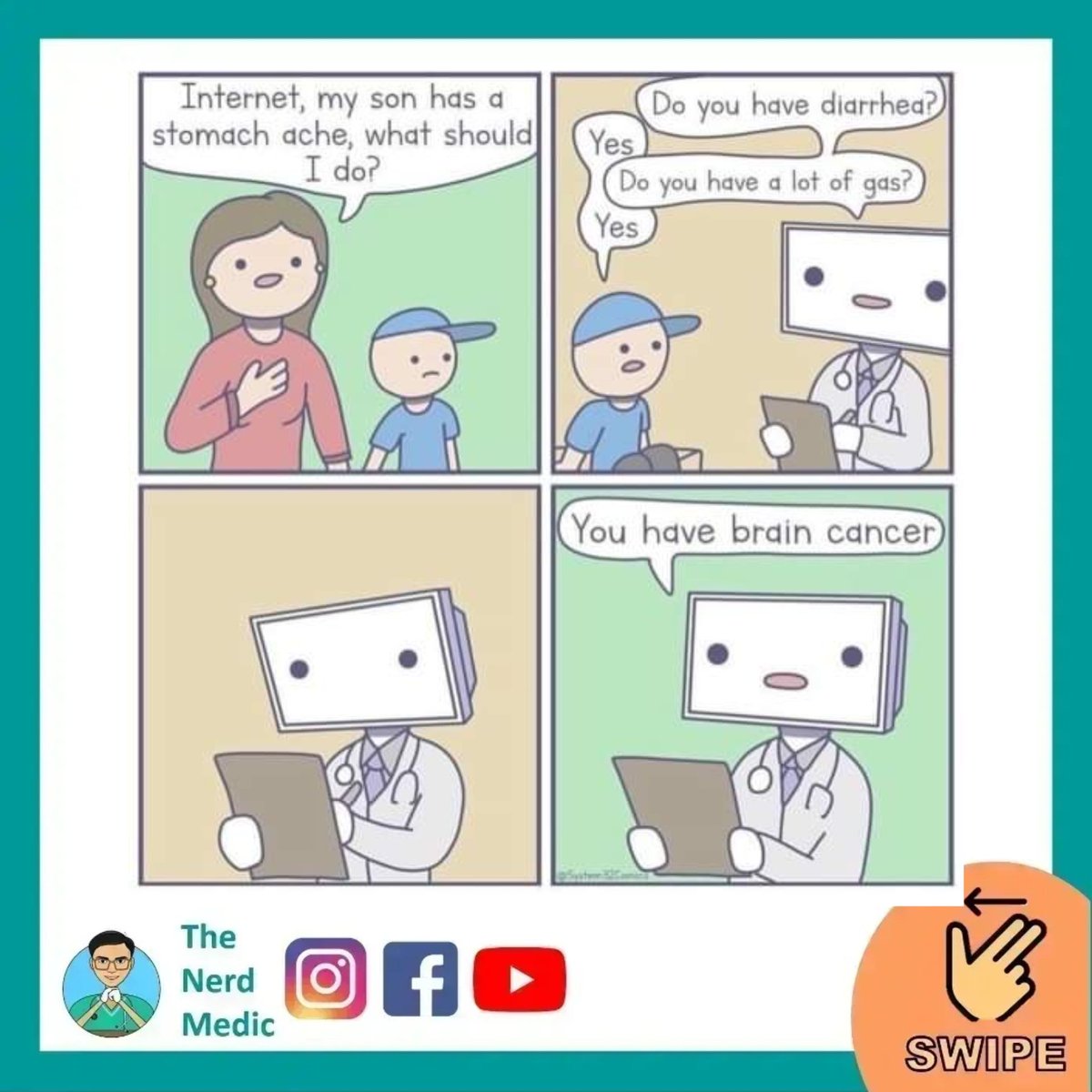TheNerdMedic's tweet photo. What do you think about patients who read about their diseases on internet?
Let me know in the comments.
#MedTwitter #Internet #Google https://t.co/0HuxTd0PxE