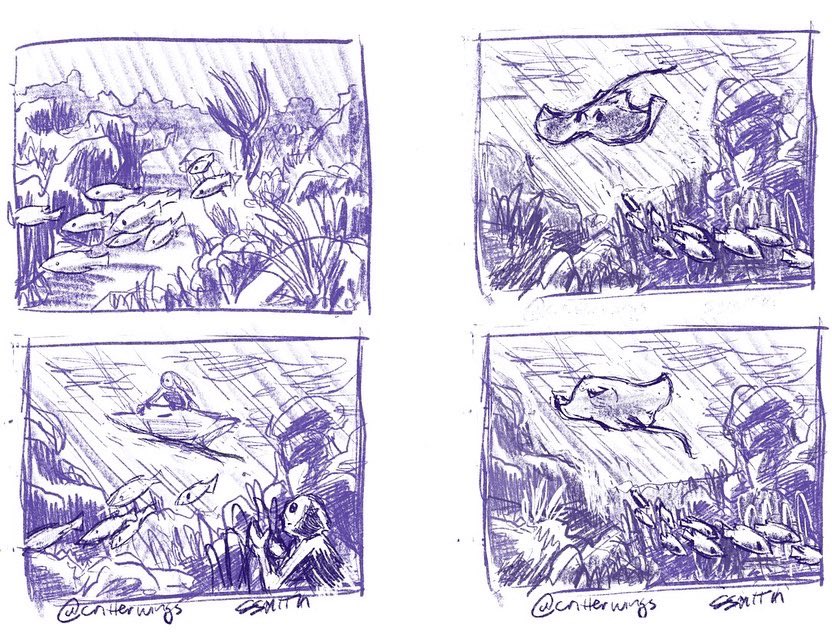 #Sketches from a workshop on underwater scenes I’m taking from Bruce Kerr, who shared his photos for us to use as refs - tho I took liberties in some of my sketches 😁. Thanks @GNSIorg for organizing it as part of #VizSciComm Conference! 
#sketchbook #wip #natureillustration