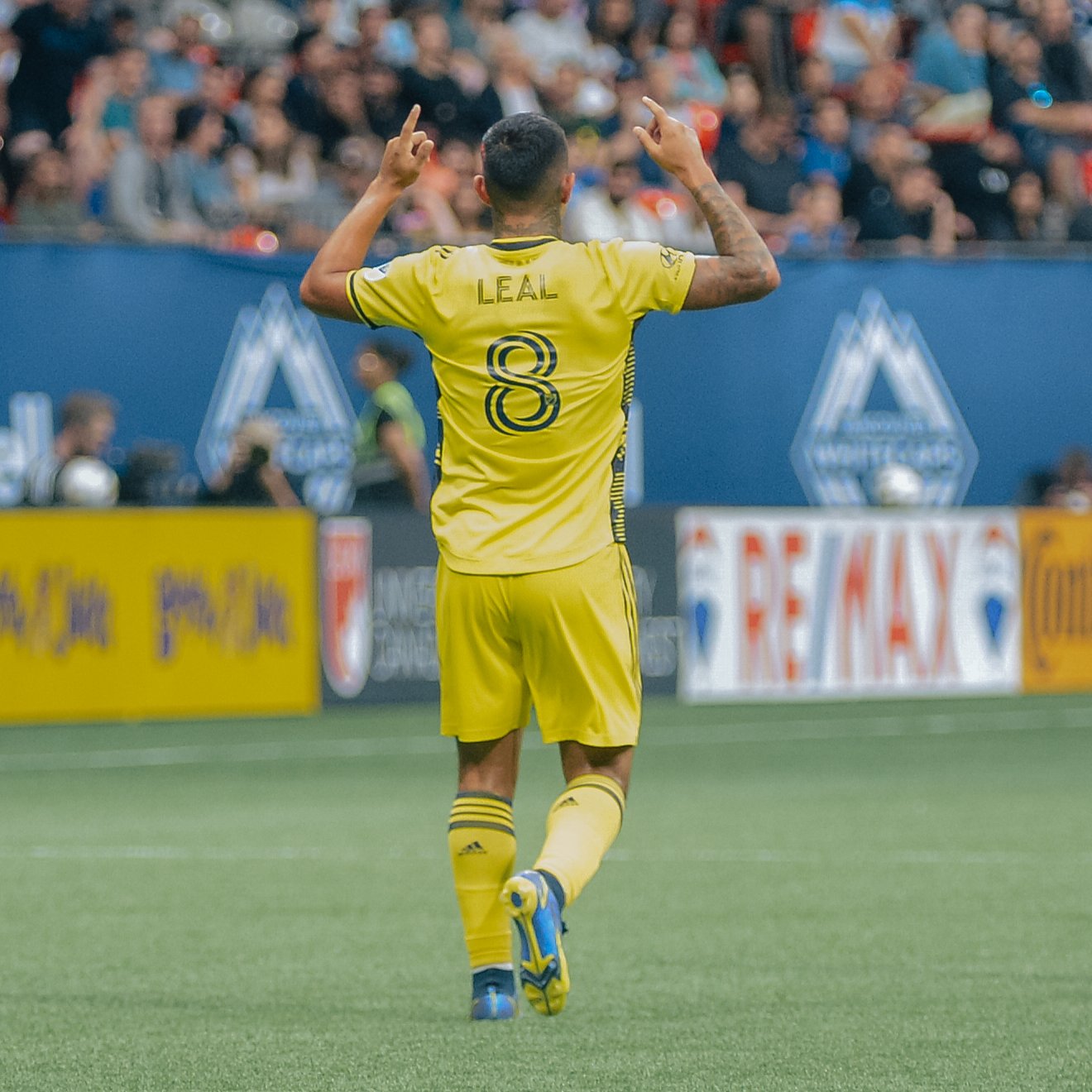 Randall Leal celebrates his goal vs. Vancouver Whitecaps FC