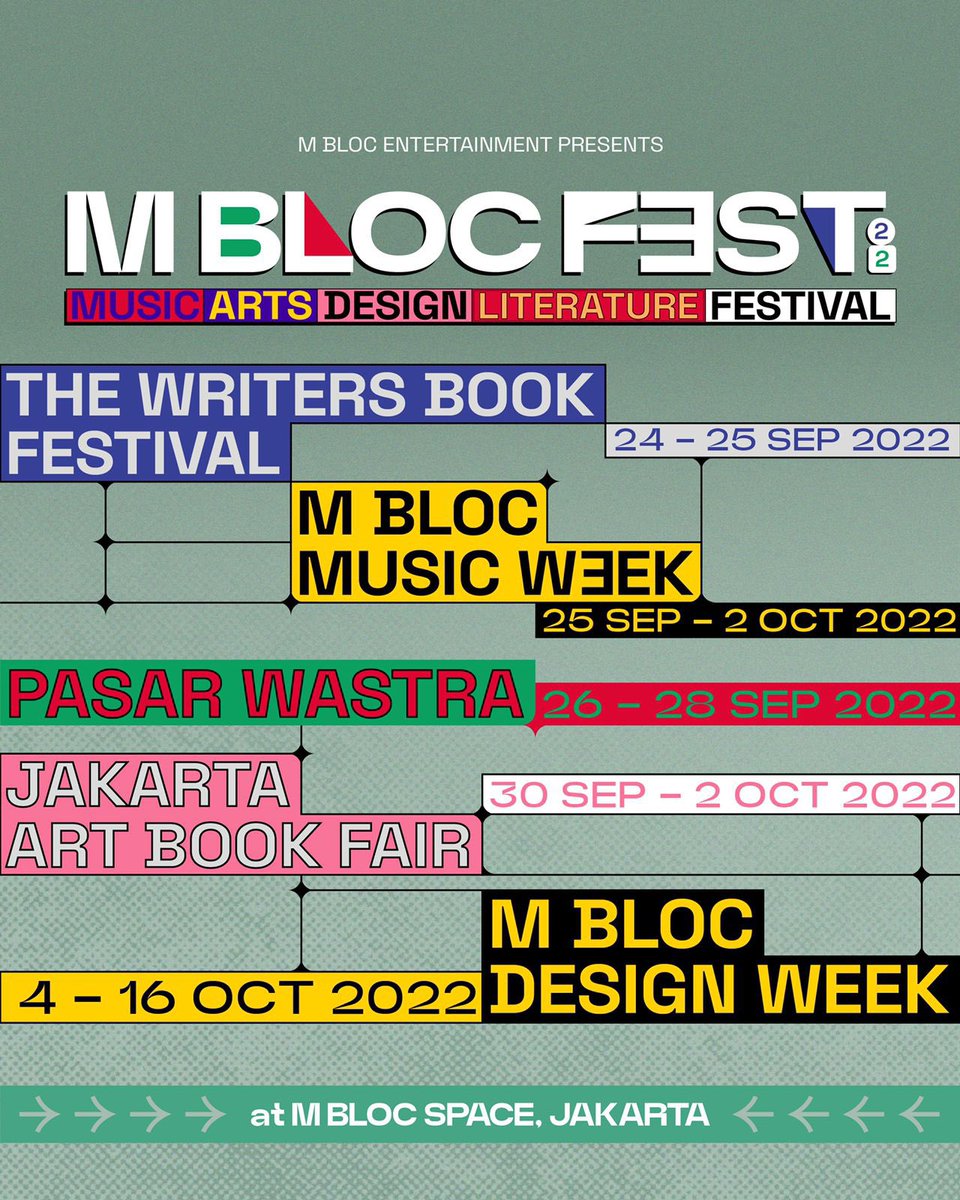 Festivalnya berbagai skena kreatif lokal! 

24 September - 16 Oktober 2022 di <a href="/mblocspace/">M Bloc Space</a> 

#mblocfest #mblocfest