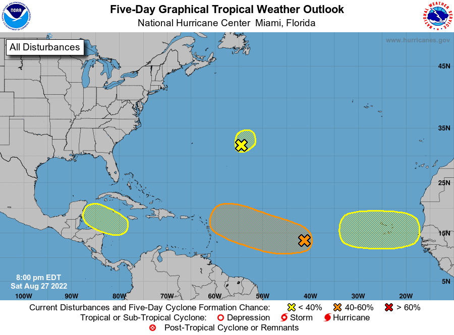 NHC_Atlantic's tweet photo. NHC is monitoring 4 areas for tropical development during the next 5 days in the Atlantic basin.  See here for details https://t.co/m9946DGzPQ https://t.co/BpMY7tewOe
