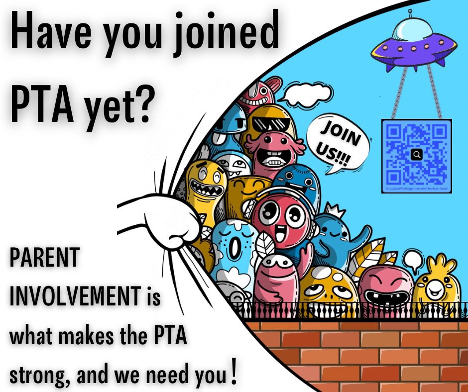 WE NEED YOU!  Parent involvement is what makes our PTA so strong, and we can’t make that happen without our parents, hey, that’s you!  So what are you waiting for?  

Follow the link to our MemberHub or scan the QR code and join us!  ptawestridge.new.memberhub.store/store?category…