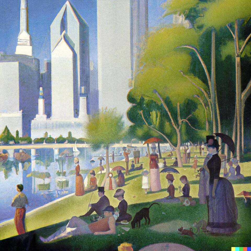 I uncropped this famous 1800s painting by Georges Seurat by Hermit_Painter #dalle2 #art