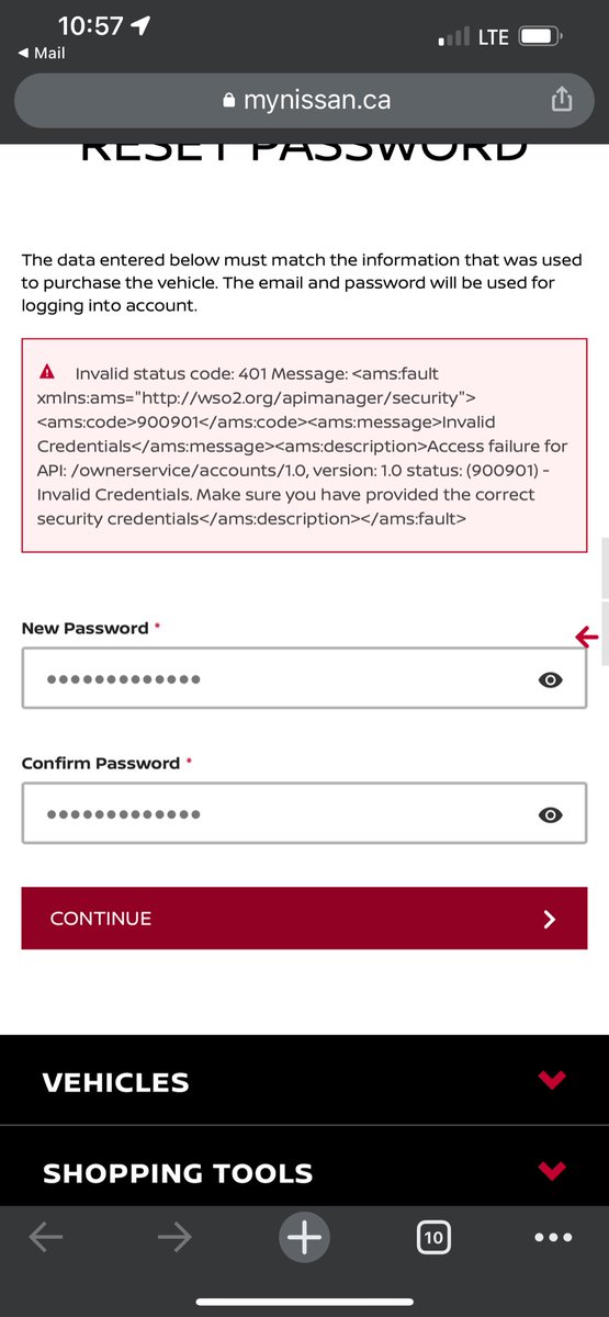 ReddReddM's tweet photo. @nissancanada trying to log in to my Nissan connect services but I’m getting an error when I click on continue after entering a new password. Can you help please? https://t.co/jfjlkIj2Ml