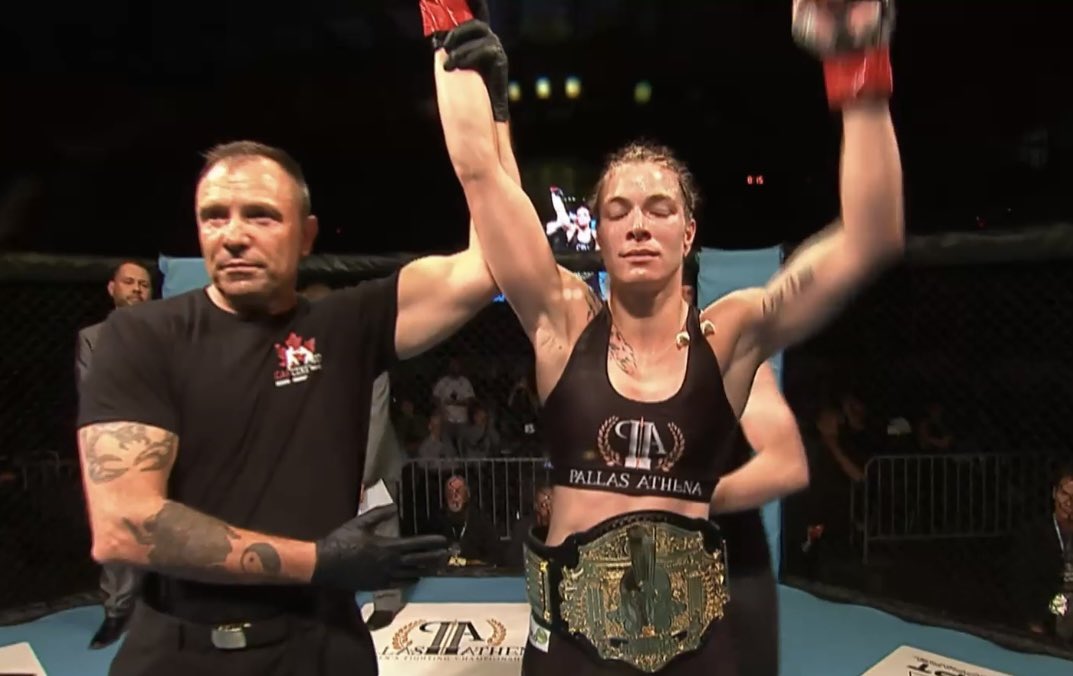 mmaempirecanada's tweet photo. Pure domination from Melissa Croden in the #PAWFC2 main event as she scores the third round TKO finish of Cornelia Holm to become the new Pallas Athena WFC bantamweight champion.
https://t.co/QWJEmDLul3 https://t.co/lRBGi0xg3d