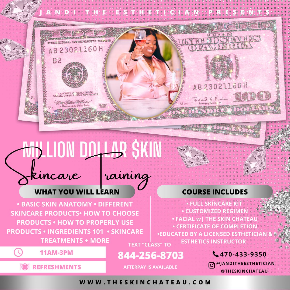 The Million Dollar Skin class is about to be in full effect ! Text “CLASS” to 844-256-8703 so you can be notified when access is granted to purchase tickets See you soon 🥂✨ The Skin Chateau