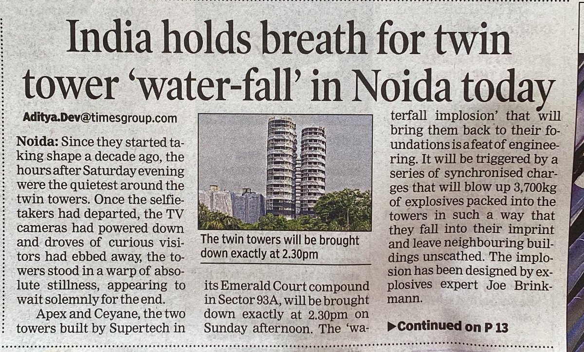 kumarmanish9's tweet image. #TwinTowerDemolition has been made all about the demolition but reality is how the building constructed 44 floors flouting rules and regulations while the NOIDA administration slept. 

It is also a sign of how real estate industries takes flat buyers on a ride. 

#Supratech