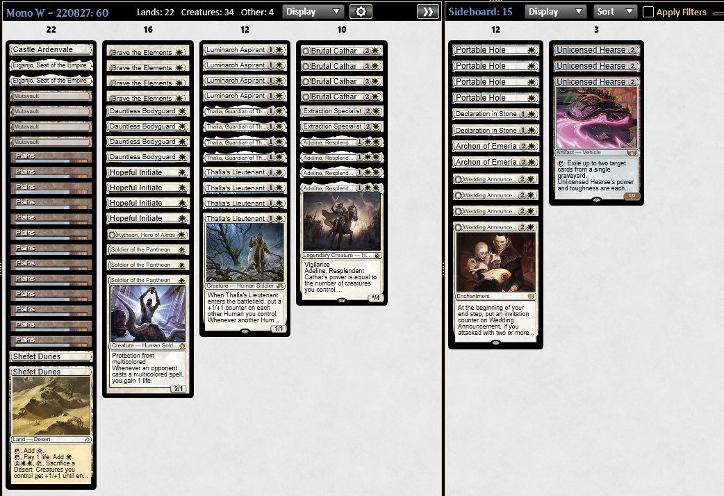 Top 8'd the Pioneer Challenge tonight with trusty Mono W Humans. Unfortunately got eliminated in the quarters but had fun and the deck was great. Tried a couple things from @blackshirtman 's sideboard guide which was super helpful.

<a href="/fireshoes/">Robert Taylor🔥</a>