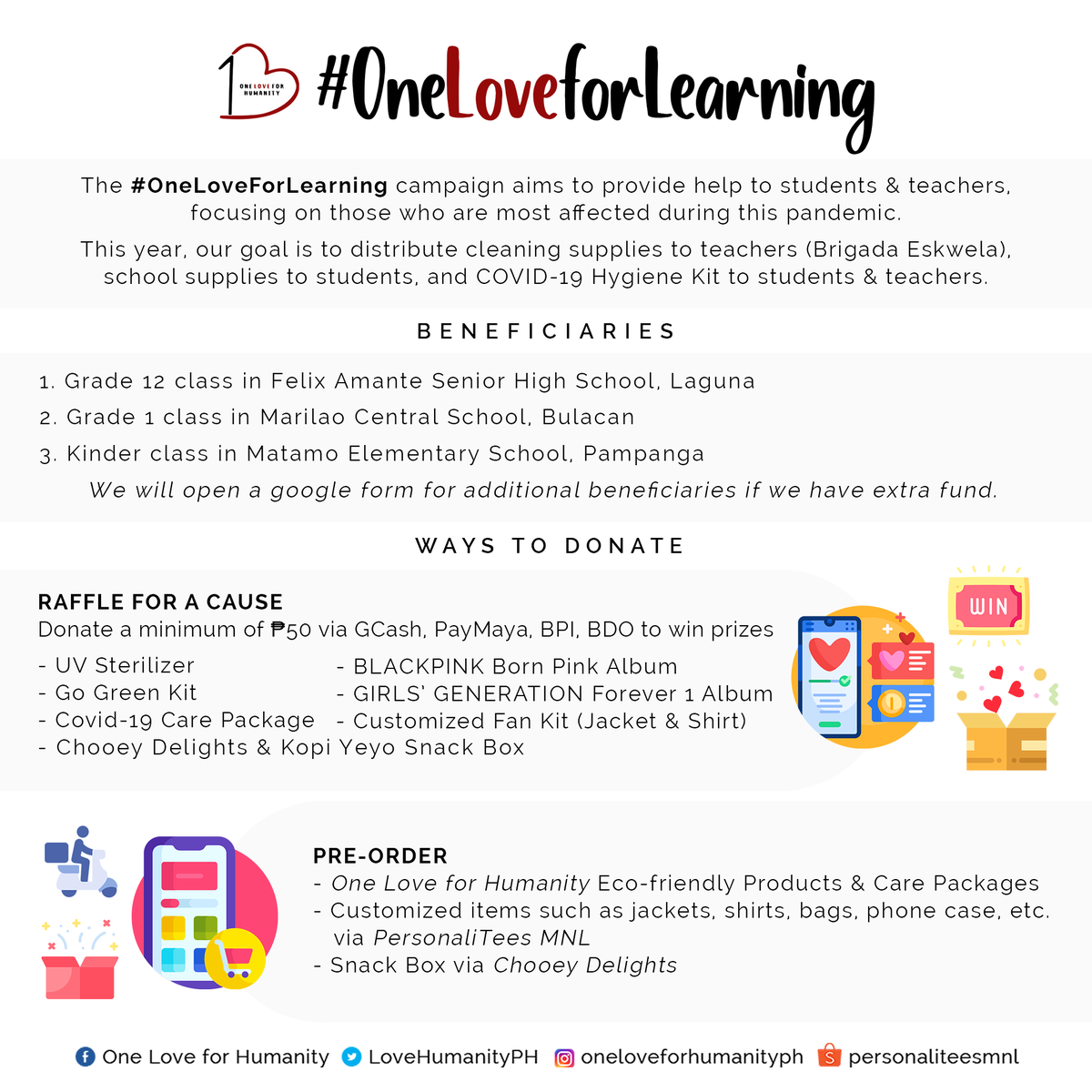 lovehumanityph's tweet photo. Get a chance to win exciting prizes when you join #OneLoveForLearning Raffle For A Cause! 🎉

Donate here:
https://t.co/L7UEaE8h7i

Your spare money will surely make a big difference in other people’s lives. 💗 https://t.co/CrdYPihzIq