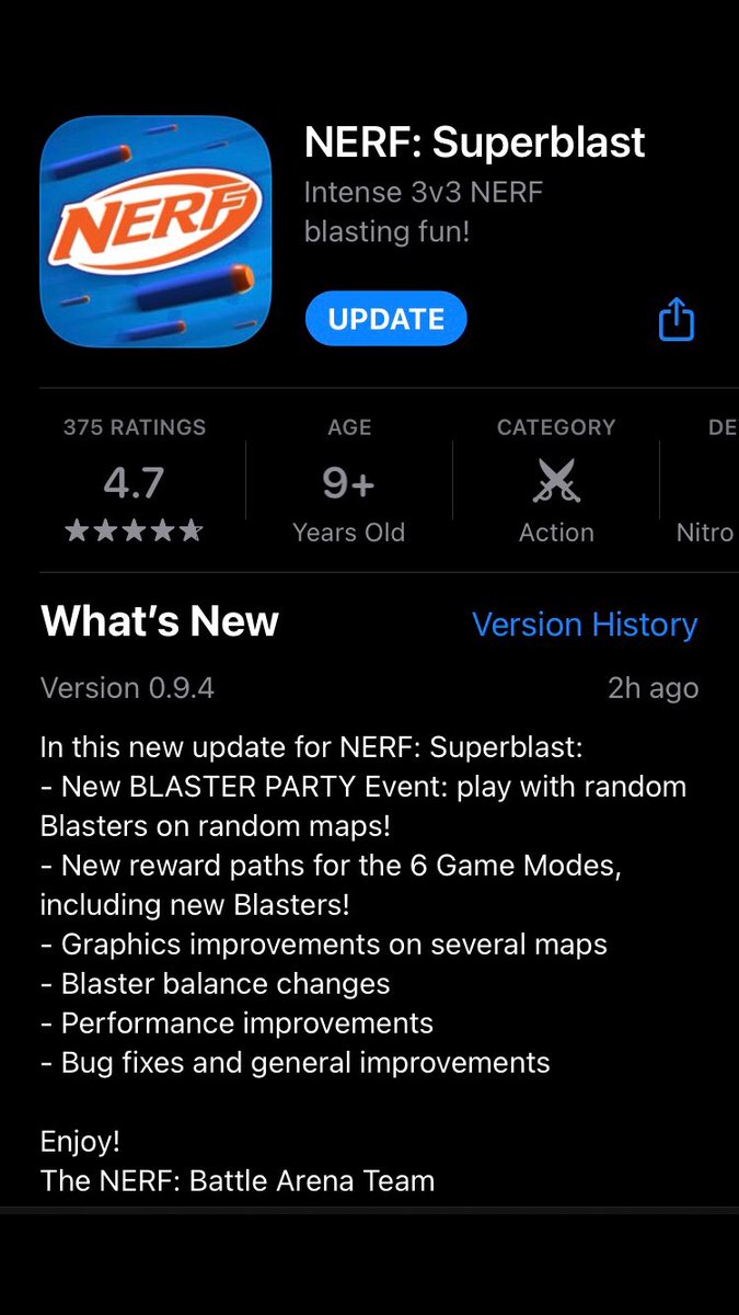 nitro_invest's tweet photo. NERF:Superblast 

Soon Global launch as it seems. New update this evening. 🔥

@NitroGames @NordiskGames @Hasbro 

$Nitro $Nerf #NERFSuperblast https://t.co/zSrlUMZxOj