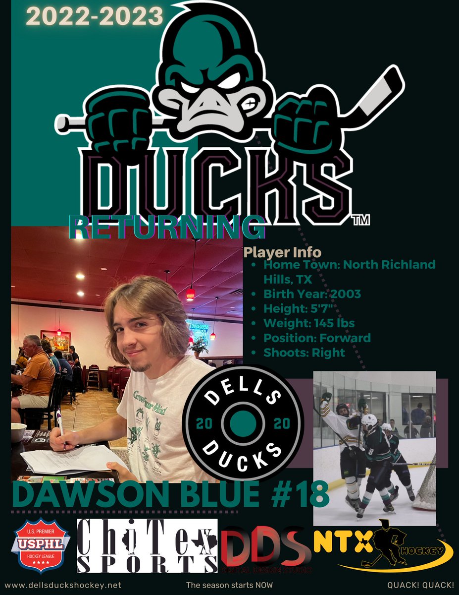 Dells_Ducks's tweet photo. Veteran Duck will Lead the Ducklings By Example!!! Dells Ducks would like to Welcome Back Dawson Blue to the Flock. To find more details on Dawson, click on the link: https://t.co/cGWcPJZSnA
#NewDucks #DellsDucks #WisconsinDells #NothingButHockey #notjustateamweareafamily https://t.co/MaEqpo5usw