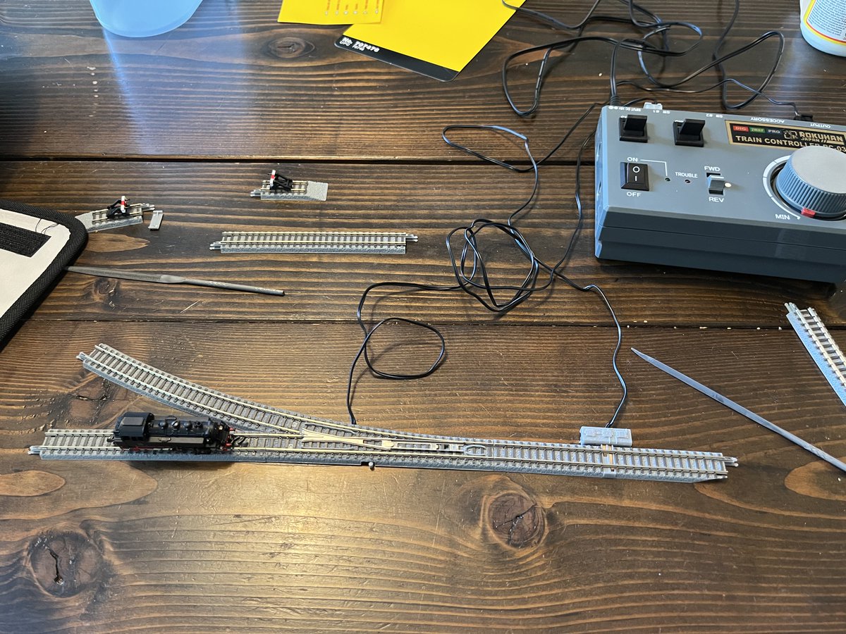 CanSpice's tweet photo. A little filing does the trick to get the turnout working smooth. #trainchat #Rokuhan #zscale https://t.co/Z1Q8UBFrFI